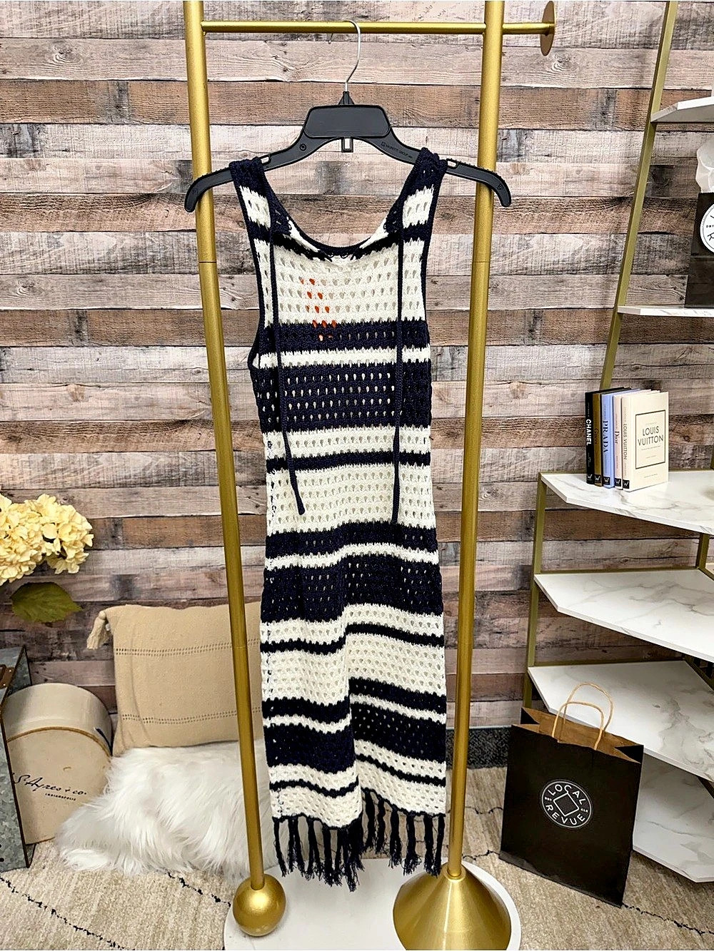 Le Lis navy/white stripe crochet dress XS - Picture 2 of 4